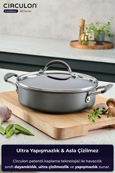 Circulon A1 Series Scratchdefense Non-Stick Shallow Pot with Glass Lid - 28 cm