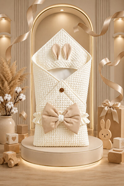Tomuycuk Ecru & Rabbit Ear Baby Blanket - 100% Cotton Seasonal Baby Swaddle Gift