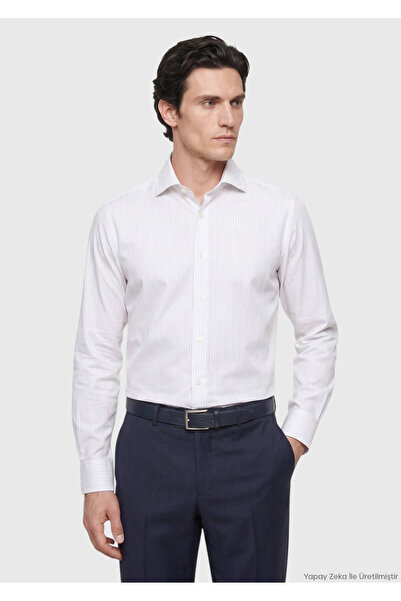 Ramsey Light Gray Striped Regular Fit Long Woven Classic 100% Cotton Shirt