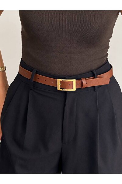 LİA KEMER Square Gold Buckle Belt Waist Belt Coat Belt Dress Belt Trouser Belt