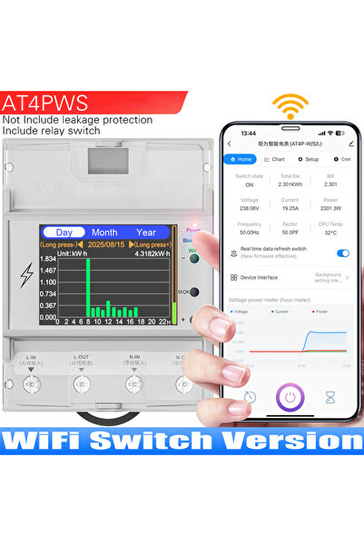 Choice AT4PWS AC85-265V 100A Tuya WIFI Din Rail Smart Switch Remote Control D...