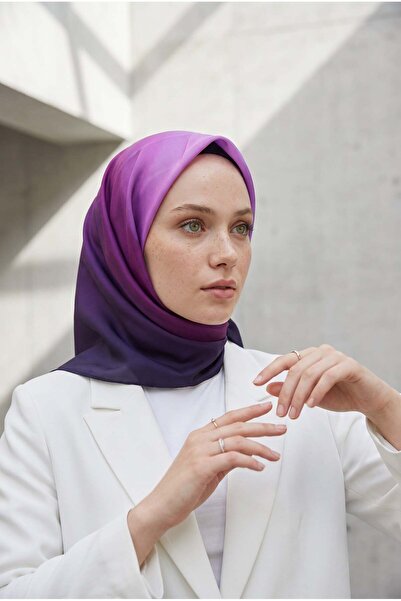 Vissona %100 Twill İpek Gül Desenli Mor - Pembe Renkli 90x90 Eşarp Dikim Şekl...