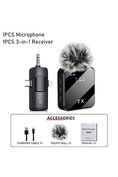 Choice 1PCS Lavalier Mic 3in1 Microphone for iPhone/Android, Wireless, 328ft ...