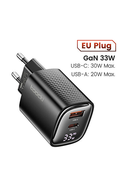 Toocki EU Blakc 33W GaN USB C Charger Digital Display Fast Charging Type C Ch...