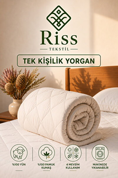Riss Tekstil Tek Kişilik Merinos Kuzu Yünü Yorgan (%100 DOĞAL MERİNOS KUZU YÜ...