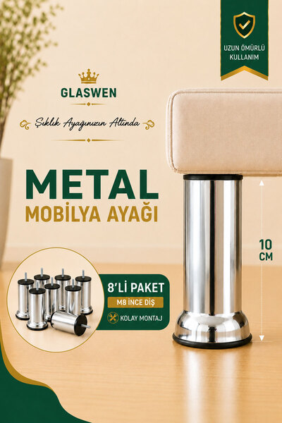 GLASWEN 8 Pcs Metal Support Leg 10 cm Chrome Furniture Sofa Plinth Armchair L...