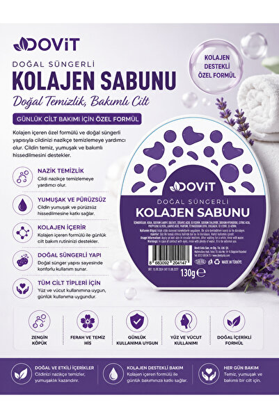 Dovit Natural Sponge Collagen Soap 130 g |   Special Formula for Daily Skin C...