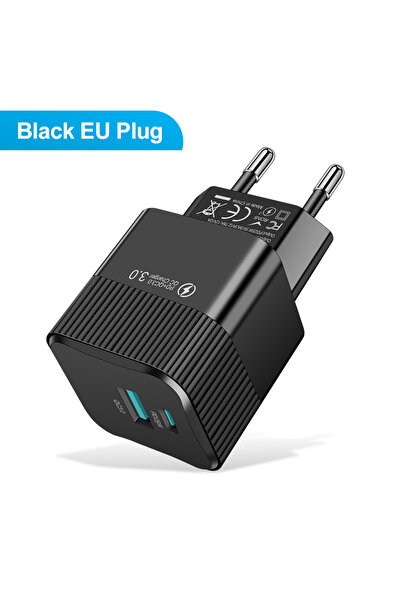 Choice9 شاحن سريع USB-C بقوة 25 واط بمنفذين أسود اللون بقابس أوروبي، محول شحن...