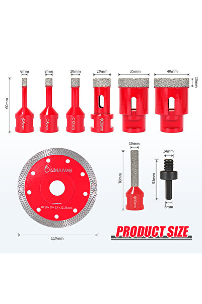 Choice 9pcs Dry Diamond Drilling Cutting Grinding Ceramic Tile Saw Blade Gran...