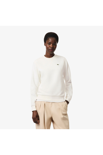 Lacoste Kadın Relaxed Fit Bisiklet Yaka Krem Sweatshirt