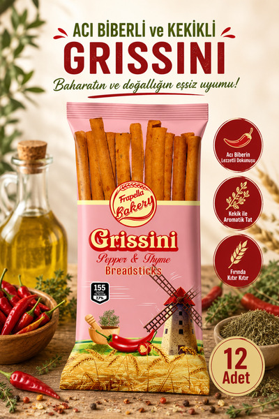 Frapella Acı Biberli ve Kekikli Grissini 70 Gr. x 12 Paket