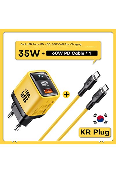 Choice قابس KR مع كابل ASOMETECH شاحن GaN بقوة 35 واط وشاشة LED وشحن سريع QC3...