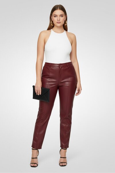 The Giving Movement Women Slim Fit Solid Straight Leg Pants, Maroon