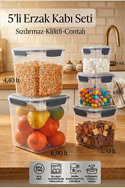 MAXİFRESH طقم حاويات طعام مربعة الشكل مكون من 5 قطع وصندوق تخزين وطقم حاويات ...