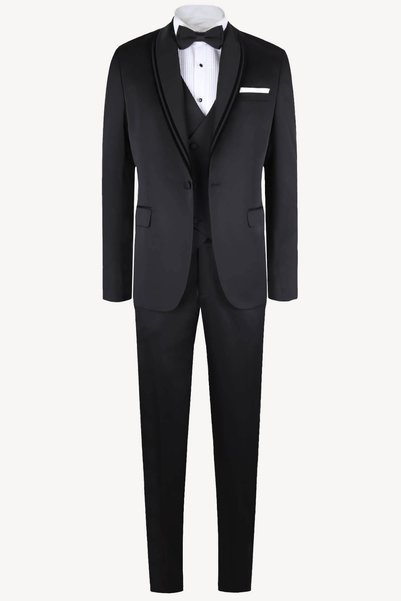 Ysf Erkek Gri Şal Yaka Yelekli Slim Fit Damatlık