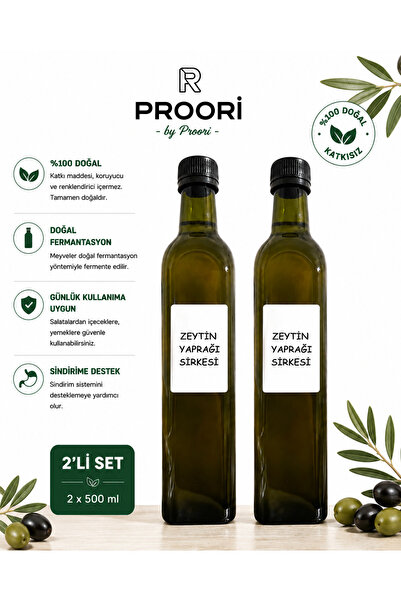 Proori Zeytin Sirkesi 500 ml Içilebilir Doğal Fermantasyon 2'li Paket (1000 ML)