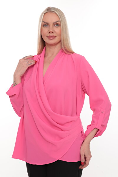 Maya Butik Fuşya Kruvaze Kuplu Jessica Bluz - 2194B