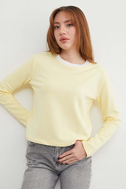 Fulla Moda 3 İplik Şardonsuz Yakası Ribanalı Sweatshirt