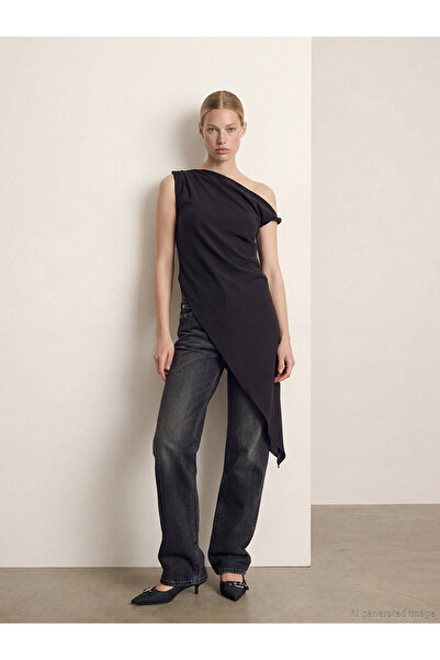 LC Waikiki Original Draped Collar Modal Blend Asymmetrical Cut Blouse
