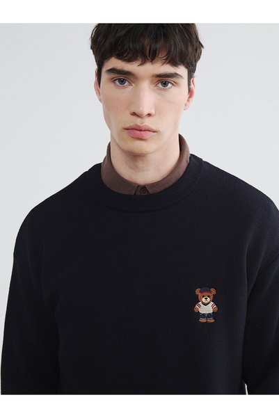 LC Waikiki Nevavm Oval Collar Embroidered Men's Knitwear Sweater with a Diffe...