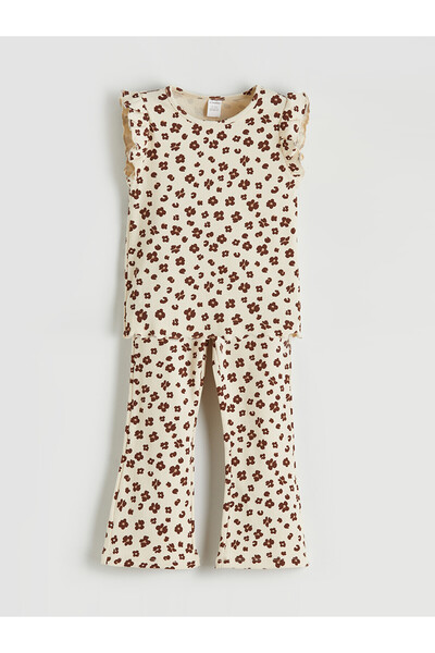 LC Waikiki Trendlucky Girl's Blouse and Leggings with Floral Pattern with Dif...