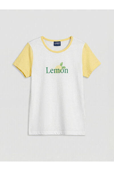 LC Waikiki Trendlucky Girls' T-Shirt with Oval Collar and Printed Design