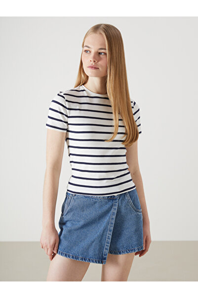 LC Waikiki Original Oval Collar Striped Women's T-Shirt