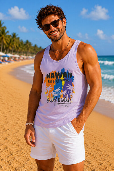 İLKCET MODA Men's Beach Themed Printed Oversize Tank Top