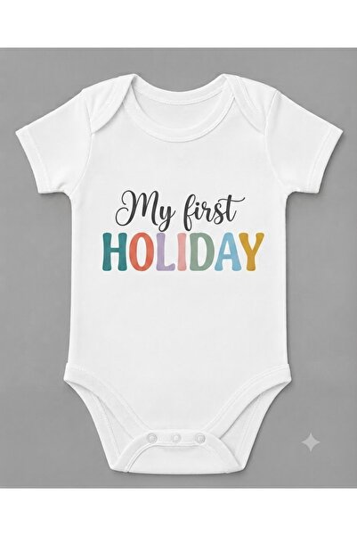 EYDUBABY بدلة أطفال مطبوعة من القطن العضوي بطبعة My First Holiday Ilk Tatilim
