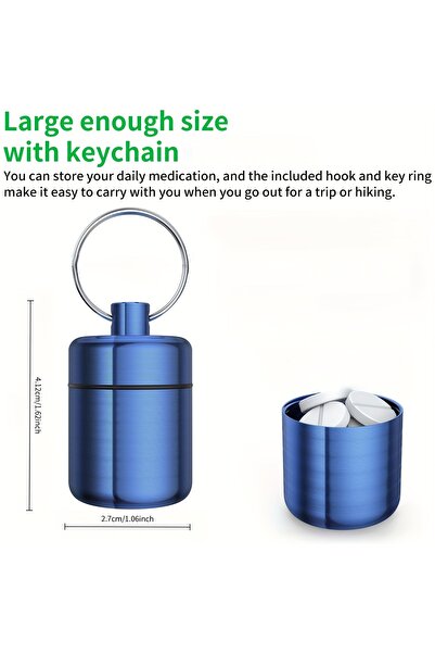 Choice1 Blue Mini Keychain Pill Box, Aluminum Alloy Medicine Box with Sturdy ...
