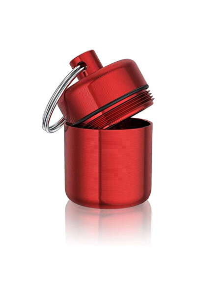 Choice Red Mini Keychain Pill Box, Aluminum Alloy Medicine Box with Sturdy Sa...