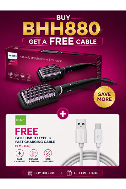 Philips BHH880 Heated Hair Straightening Brush with ThermoProtect Technology ...