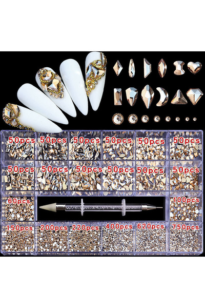 Choice 21 gr champagne 21 grid rhinestone box mixed nail diamond Flat glass s...