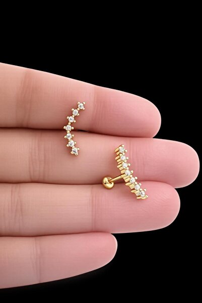 Arescollection 1 adet zirkon taşlı helix kıkırdak piercing küpe