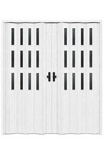 DEKORAKS 3 Sıra Camlı Akordeon Kapı, Akağaç Ahşap Desenli 172x200cm
