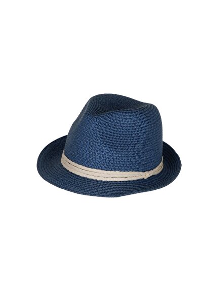 Fonem 10002 Premium Blue Straw Fedora Hat - Classic Summer Fedora with Cream ...