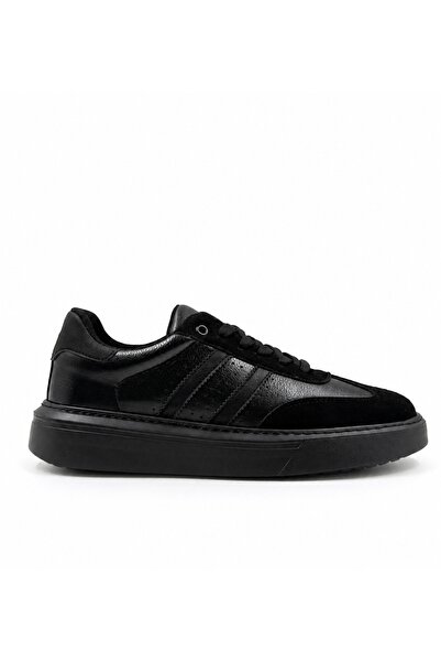 Premium Siyah Erkek Sneaker – Suni Deri & Süet, Siyah EVA Taban