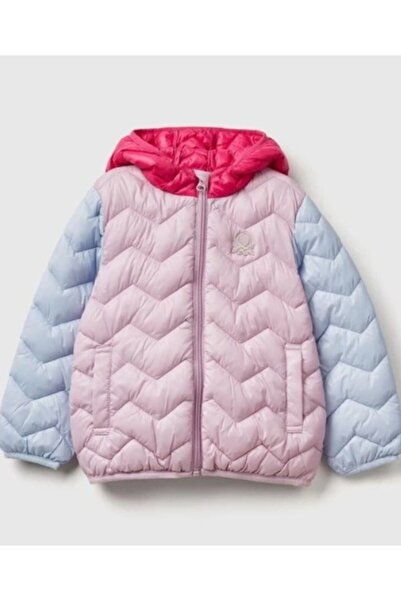 United Colors of Benetton Kız Bebek Lila-Pembe Mix Simli Logo İşlemeli Kapüşo...