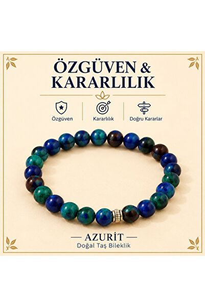 Leyandoğaltaş Leyan Doğaltaş Azurit Doğal Taş Bileklik | 8 mm Doğal Taş | Ela...