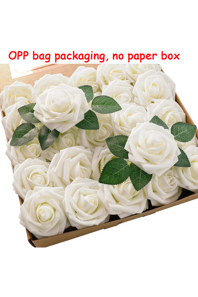 Choice WHITE 25pcs Artificial Flowers, Fake Flowers Roses W/stem For DIY Wedd...