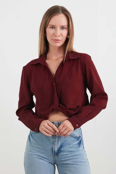 Fulla Moda Önü Düğümlü Cepli Crop Gömlek