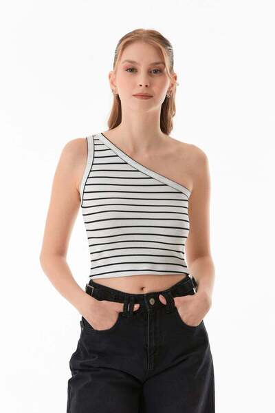 Fulla Moda Çizgili Tek Omuz Body