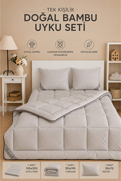 homewell %100 SAF BAMBU HİPOALERJENİK TEK KİŞİLİK UYKU SETİ GRİ