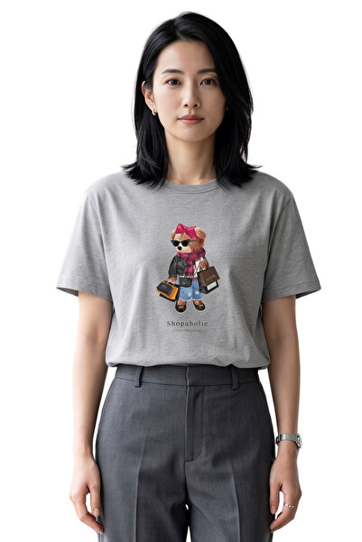 DK DAKSEL Women's Teddy Bear Printed Red Color Oversized T-Shirt