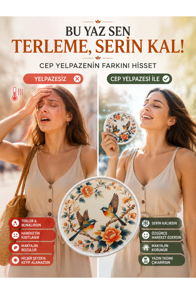 karmabijuteriaksesuar Cep Yelpazesi – Çiçek ve Kuş Desenli Katlanabilir El Ye...