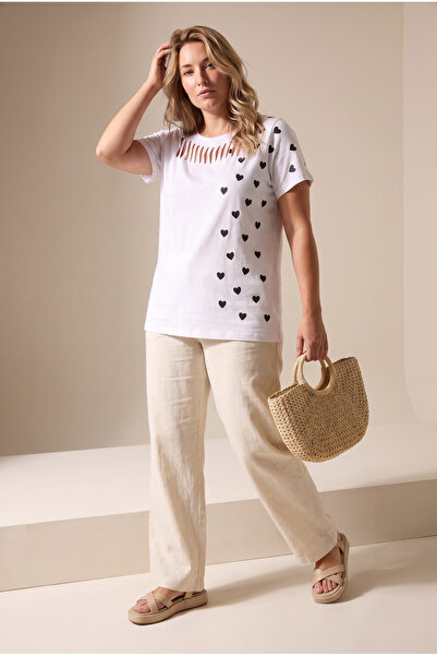 Stil Diva تي شيرت مطبوع بأكمام قصيرة وياقة دائرية مقاس كبير 304345