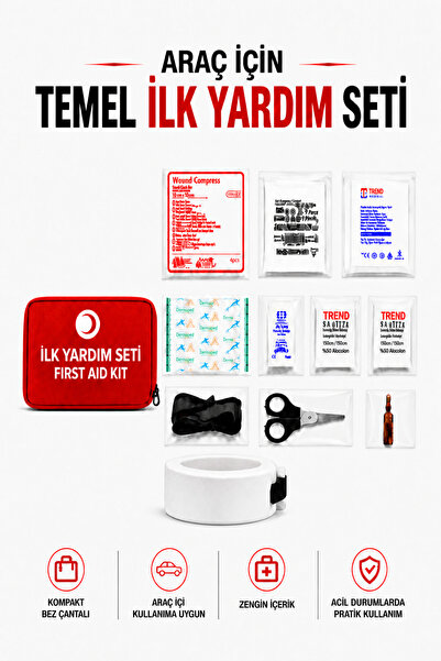 TÜVTÜRK UYUMLU ARAÇ İÇİ İLK YARDIM ÇANTASI - 12 PARÇALI ECZA ÇANTASI
