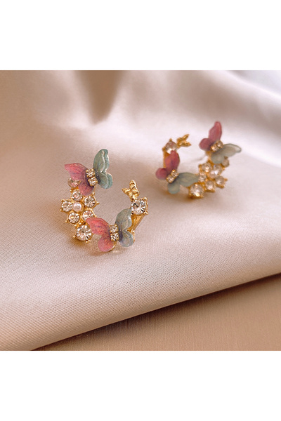 Choice HE18715-1 Rhinestone Pearl Butterfly Round Stud Earrings 2024 New in K...