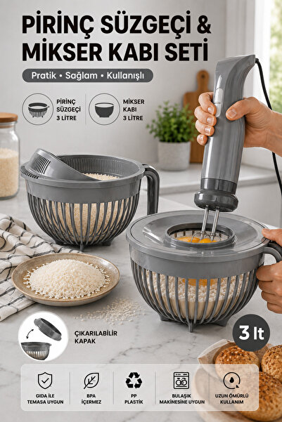 Stile Cucina Linea Mixing Bowl and Rice Strainer 3 Liters – with Lid, Durable...