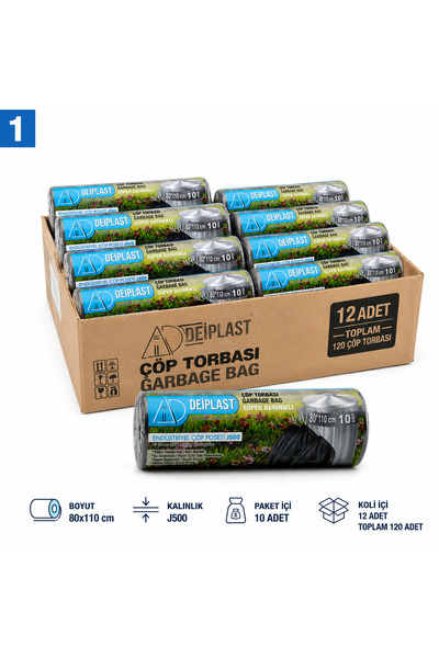 livaambalaj Endüstriyel Çöp Poşeti Jumbo Boy J500 80x110 cm 12 Rulo 120 Adet ...